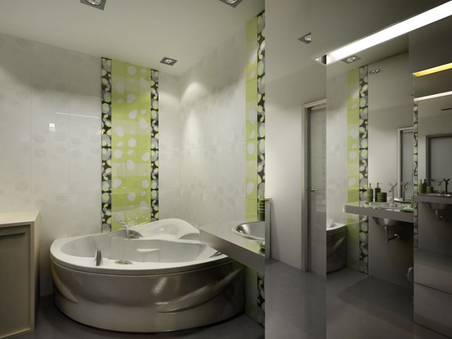 Дизайн плитки в ванной зеленого оттенка