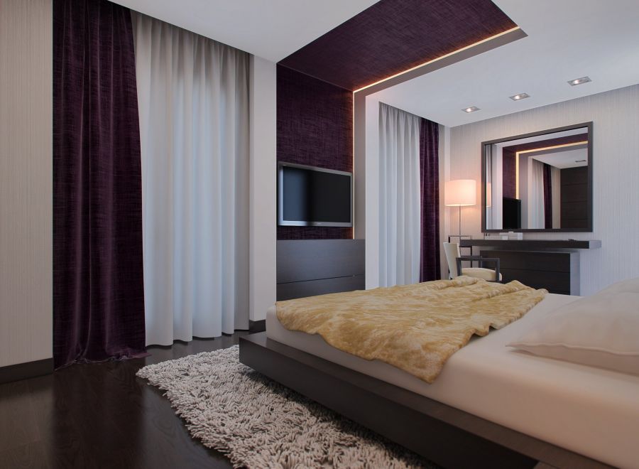 Красивые интерьеры спален в фиолетовых тонах и сиреневых с фото примерами